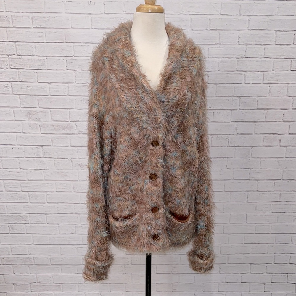 Anthropology Hand Knitted Sweater with Wood Buttons Sz XL